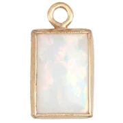 Breloque rectangle 9x5 mm cabochon imit White Opal - Gold filled (or laminé) x1