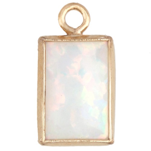 Breloque rectangle 9x5 mm cabochon imit White Opal - Gold filled (or laminé) x1