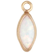 Breloque navette 9x4 mm cabochon imitation White Opal Gold filled (or laminé) x1