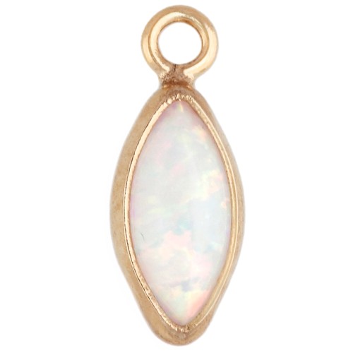 Breloque navette 9x4 mm cabochon imitation White Opal Gold filled (or laminé) x1