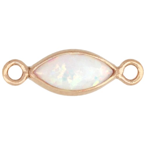 Intercalaire navette 10x4 mm cabochon imit White Opal Gold filled (or laminé) x1