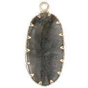 Pendentif ovale 35x16 mm en pierre gemme et imitation Turquoise - Labradorite x1