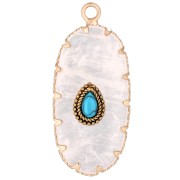 Pendentif ovale 35x16 mm en pierre gemme et imitation Turquoise - Pierre de Lune