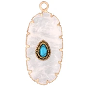 Pendentif ovale 35x16 mm en pierre gemme et imitation Turquoise - Pierre de Lune