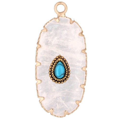Pendentif ovale 35x16 mm en pierre gemme et imitation Turquoise - Pierre de Lune