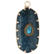 Pendentif ovale 35x16 mm pierre gemme teintée et imitation Turquoise - Agate bleue