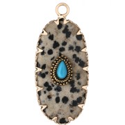 Pendentif ovale 35x16 mm en pierre gemme et imitation Turquoise - Jape Dalmatien