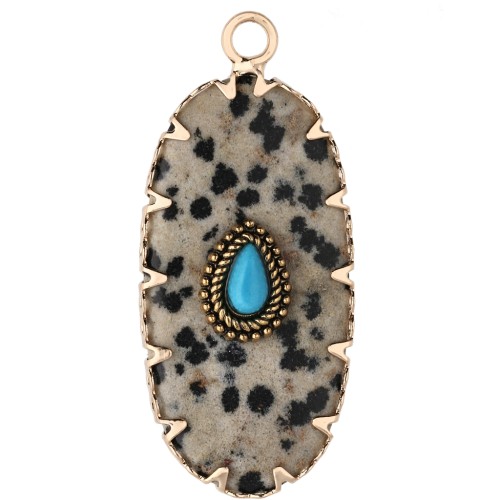 Pendentif ovale 35x16 mm en pierre gemme et imitation Turquoise - Jape Dalmatien