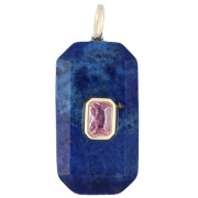 Pendentif rectangle 34x15 mm pierre gemme et CZ - Lapis Lazuli - Rose ou Violet