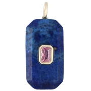 Pendentif rectangle 34x15 mm pierre gemme et CZ - Lapis Lazuli - Rose ou Violet