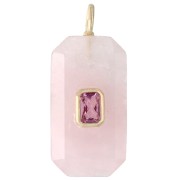 Pendentif rectangle 34x15 mm pierre gemme et CZ - Quartz rose - Rose ou Violet