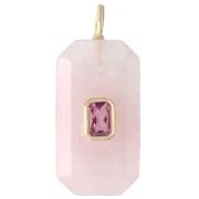 Pendentif rectangle 34x15 mm pierre gemme et CZ - Quartz rose - Rose ou Violet