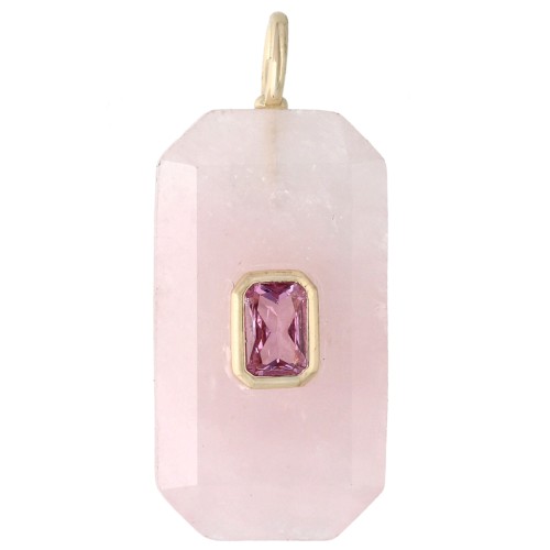 Pendentif rectangle 34x15 mm pierre gemme et CZ - Quartz rose - Rose ou Violet