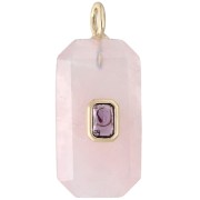 Pendentif rectangle 34x15 mm pierre gemme et CZ - Quartz rose - Rose ou Violet