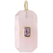 Pendentif rectangle 34x15 mm pierre gemme et CZ - Quartz rose - Rose ou Violet