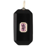 Pendentif rectangle 34x15 mm pierre gemme et CZ - Onyx noir - Rose ou Violet