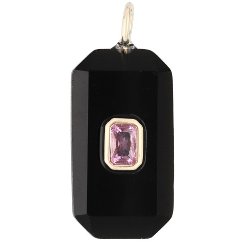 Pendentif rectangle 34x15 mm pierre gemme et CZ - Onyx noir - Rose ou Violet