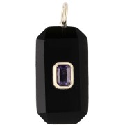 Pendentif rectangle 34x15 mm pierre gemme et CZ - Onyx noir - Rose ou Violet