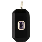 Pendentif rectangle 34x15 mm pierre gemme et CZ - Onyx noir - Rose ou Violet