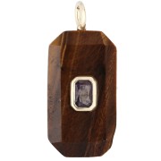 Pendentif rectangle 34x15 mm pierre gemme et CZ - Oeil de tigre - Rose ou Violet