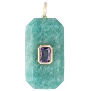 Pendentif rectangle 34x15 mm pierre gemme et CZ - Amazonite - Rose ou Violet