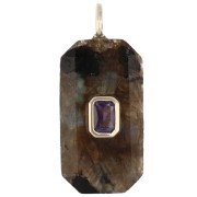 Labradorite - Pendentif rectangle 34x15 mm pierre gemme et CZ - Labradorite - Rose ou Violet Pendentif rectangle 34x15 mm pierre gemme et CZ - Labradorite - Rose ou Violet
