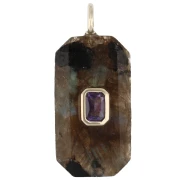 Pendentif rectangle 34x15 mm pierre gemme et CZ - Labradorite - Rose ou Violet