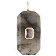 Pendentif rectangle 34x15 mm pierre gemme et CZ - Labradorite - Rose ou Violet
