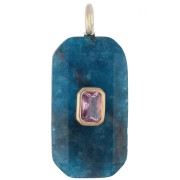 Pendentif rectangle 34x15 mm pierre gemme et CZ - Apatite - Rose ou Violet