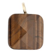 Pendentif carré facetté 33x25 mm en pierre gemme et coeur CZ - Oeil de Tigre x1