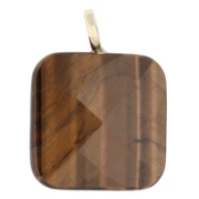 Pendentif carré facetté 33x25 mm en pierre gemme et coeur CZ - Oeil de Tigre x1