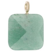 Pendentif carré facetté 33x25 mm en pierre gemme et coeur CZ - Aventurine x1