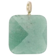 Pendentif carré facetté 33x25 mm en pierre gemme et coeur CZ - Aventurine x1