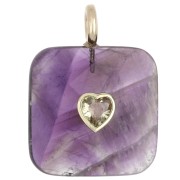 Pendentif carré facetté 33x25 mm en pierre gemme et coeur CZ - Amethyste x1