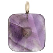 Pendentif carré facetté 33x25 mm en pierre gemme et coeur CZ - Amethyste x1