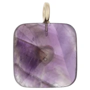 Pendentif carré facetté 33x25 mm en pierre gemme et coeur CZ - Amethyste x1