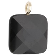 Pendentif carré facetté 33x25 mm en pierre gemme et coeur CZ - Onyx Noir x1