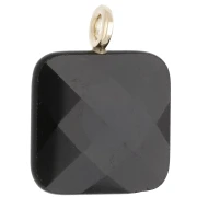 Pendentif carré facetté 33x25 mm en pierre gemme et coeur CZ - Onyx Noir x1