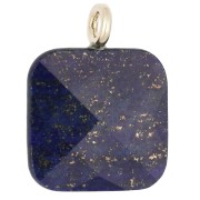 Pendentif carré facetté 33x25 mm en pierre gemme et coeur CZ - Lapis Lazuli x1