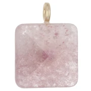 Pendentif carré facetté 33x25 mm en pierre gemme et coeur CZ - Strawberry Quartz