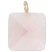 Pendentif carré facetté 33x25 mm en pierre gemme et coeur CZ - Quartz Rose x1