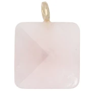Pendentif carré facetté 33x25 mm en pierre gemme et coeur CZ - Quartz Rose x1