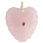 Pendentif coeur 32x30 mm en pierre gemme et CZ - Quartz Rose x1