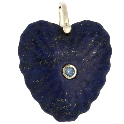 Pendentif coeur 32x30 mm en pierre gemme et CZ - Lapis Lazuli x1