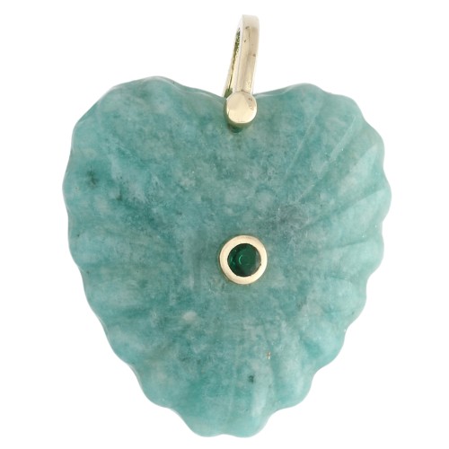 Pendentif coeur 32x30 mm en pierre gemme et CZ - Amazonite x1