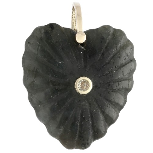 Pendentif coeur 32x30 mm en pierre gemme et CZ - Labradorite x1