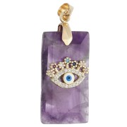 Amethyste - Pendentif rectange 25x13 mm pierre gemme et oeil CZ et résine époxy - Amethyste Pendentif rectange 25x13 mm pierre gemme et oeil CZ et résine époxy - Amethyste