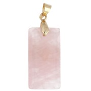 Pendentif rectange 25x13 mm pierre gemme et oeil CZ et résine époxy - Quartz Rose