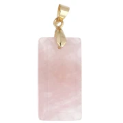 Pendentif rectange 25x13 mm pierre gemme et oeil CZ et résine époxy - Quartz Rose