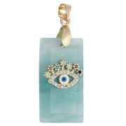 Amazonite - Pendentif rectange 25x13 mm pierre gemme et oeil CZ et résine époxy - Amazonite Pendentif rectange 25x13 mm pierre gemme et oeil CZ et résine époxy - Amazonite